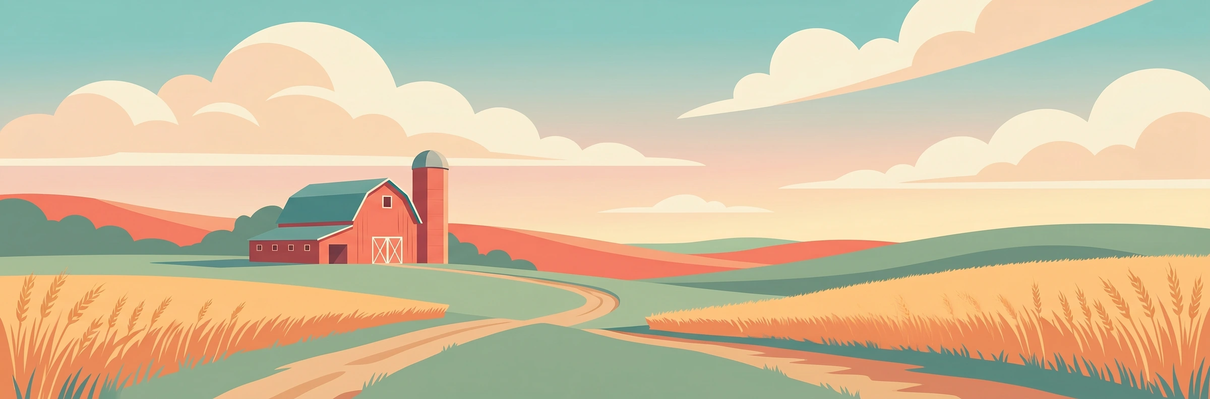 Illustrated travel poster of Kansas showing open prairie and golden wheat fields